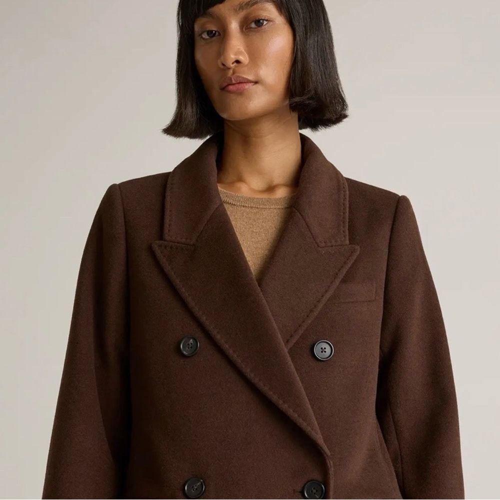 Quince Italian Wool Double-Breasted Coat Chocolate Brown NWOT - Picture 2 of 10